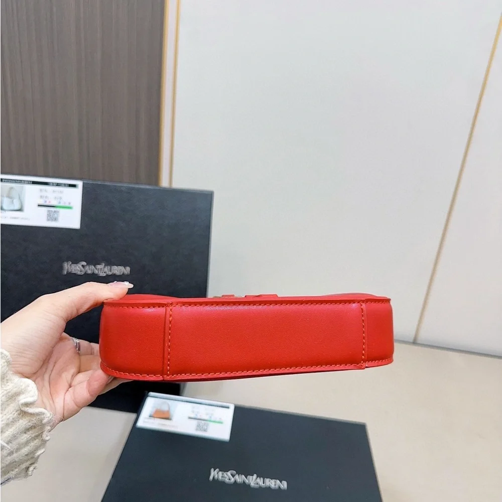 Yves Saint Laurent Red Shoulder Bag with Gold Accents